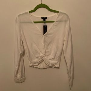 Long Sleeve White Blouse with a front twist